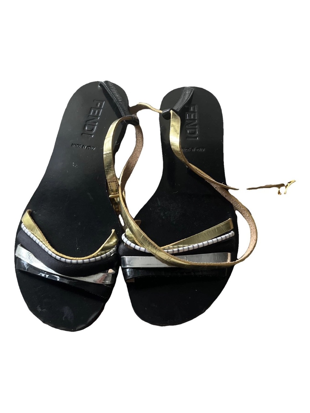 ❣️Fendi Black Sandals with Gold and Silver Straps❣️36👀 my listings 🤍